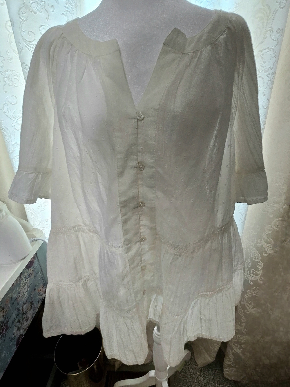 Wonderly Cream Button-Front Peasant Tunic NWT